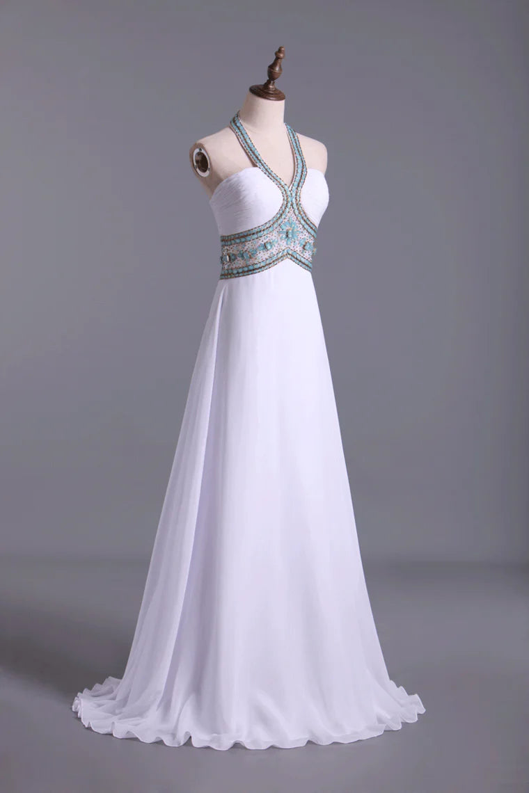 Party Dress A-Line Pick Up Long Chiffon Skirt With Crystal Beading And Ruffles